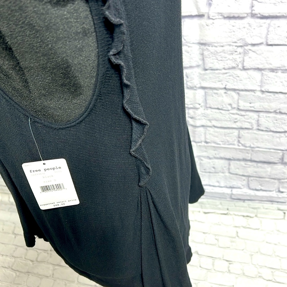 🆕 Free People V-Neck Split-Strap Ruffled Tank - Black - Size Small - Picture 8 of 16